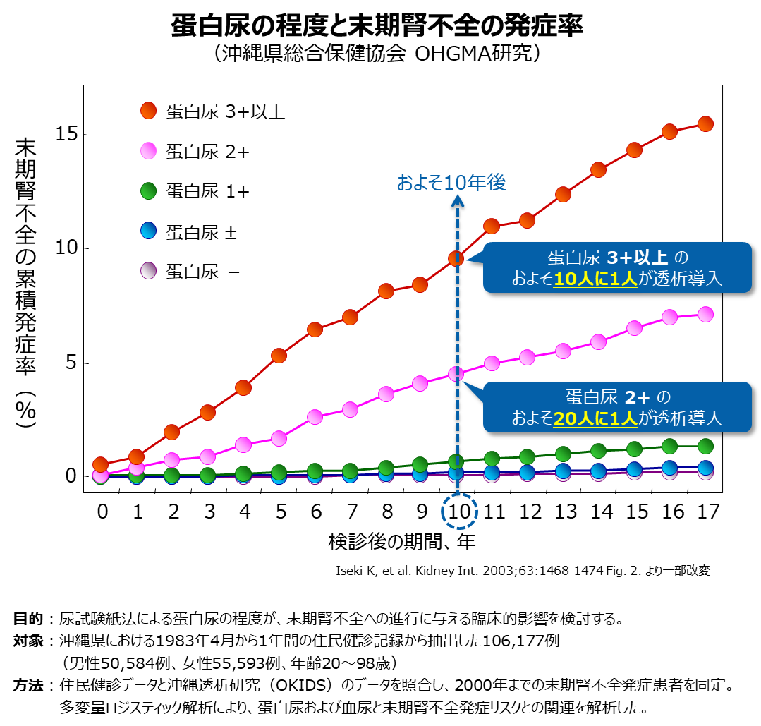 蛋白尿の程度と末期腎不全の発症率